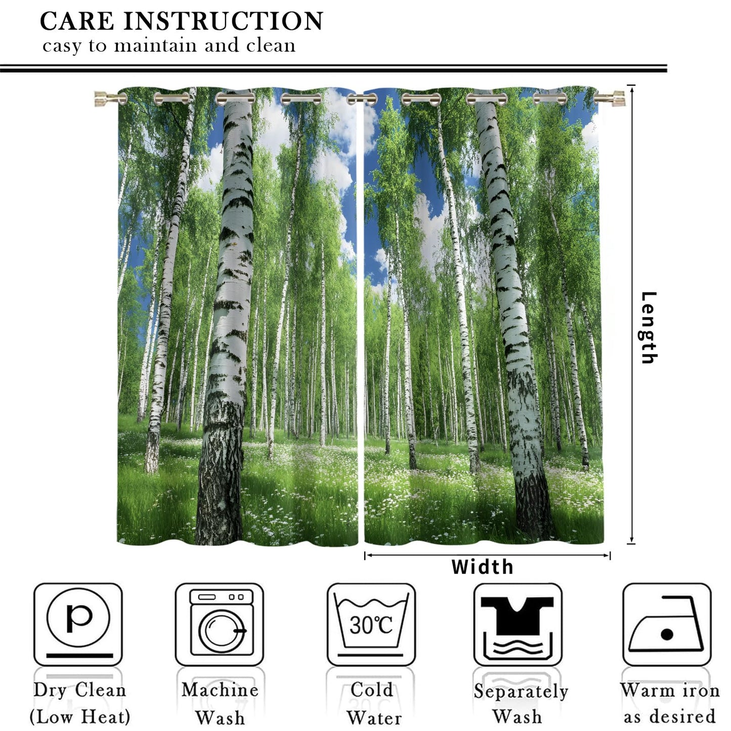 JAXIUOF Birch Trees Curtains for Bedroom 63 Inch Long 2 Panels, Jungle Landscape Blackout Curtains, Summer Forest Window Treatment, Thermal Insulated Drapes for Bedroom Office Kitchen