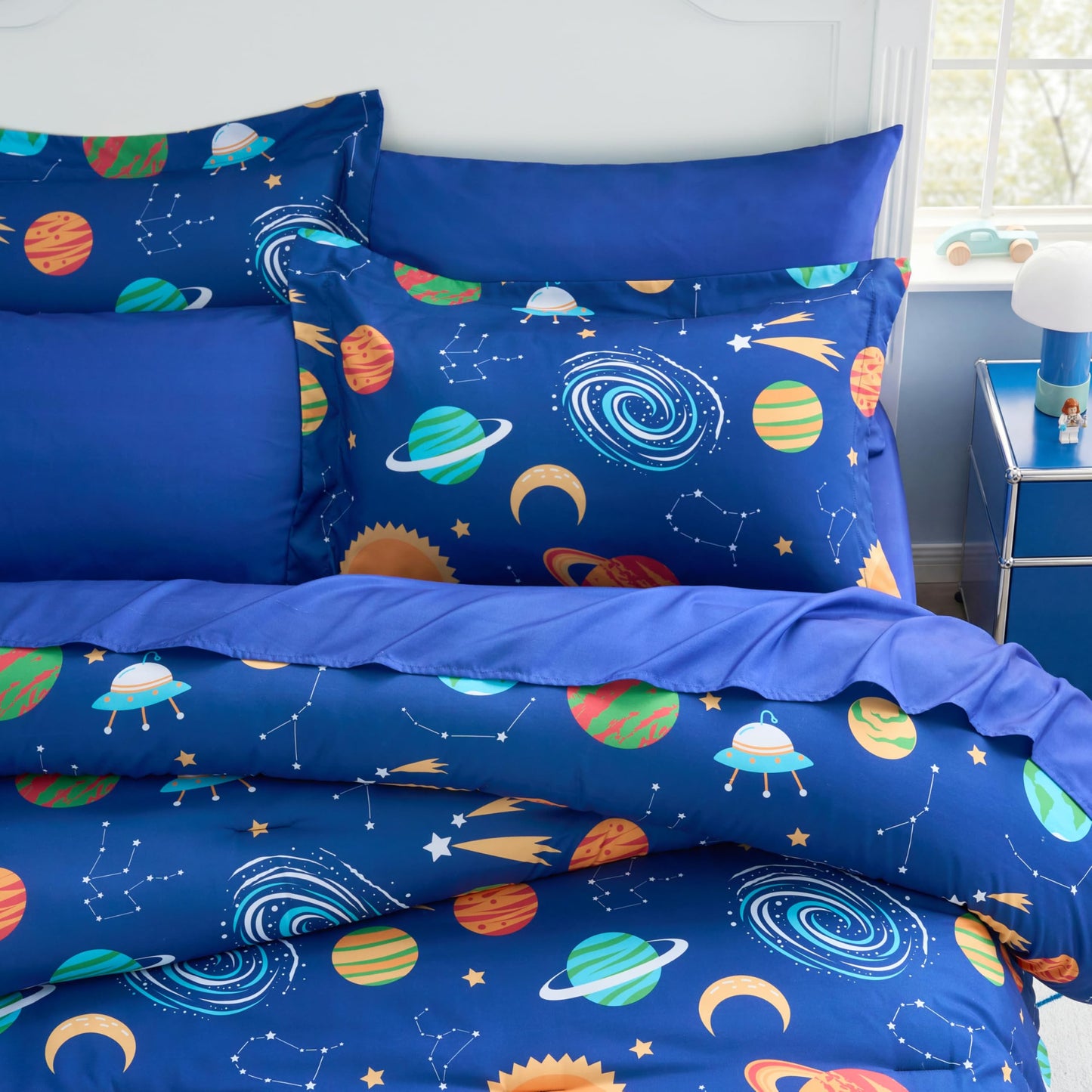 Joiedomi Kids Comforter Set Bedding Set for Boys Girls Super Soft Microfiber Bed in a Bag with Comforter Sheets Pillowcase Sham, Dark Blue Cosmic Space, Full