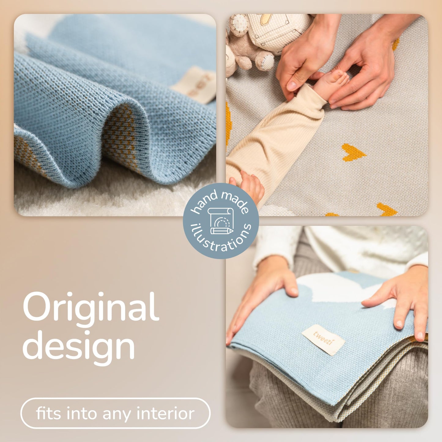 tweezi 100% Organic Cotton Baby Blanket – Soft Knitted Breathable Swaddle Blanket for Crib & Stroller - Newborns, Infants & Toddlers – Hypoallergenic High Density Cotton Knit, 47x32 in (Goose, Blue)