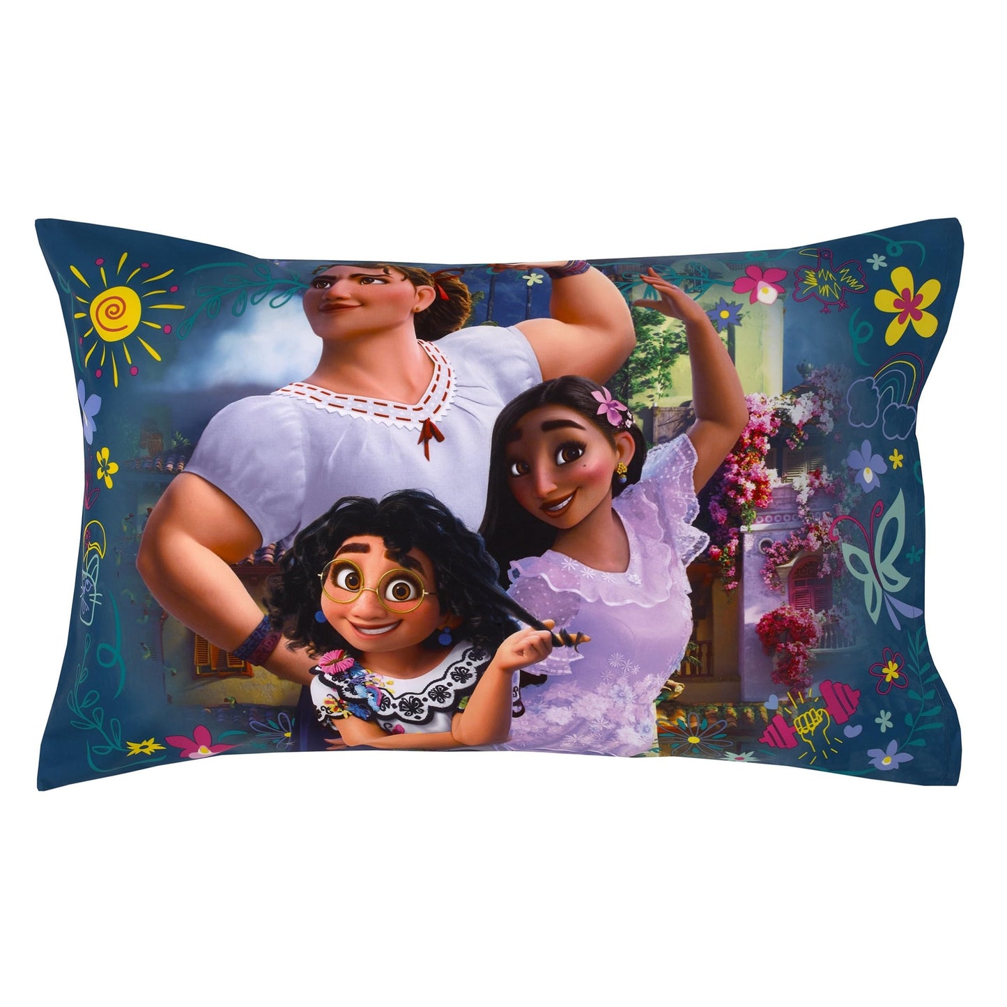 NoJo Disney Encanto Power Trio Purple and Teal 4 Piece Toddler Bed Set - Comforter, Fitted Bottom Sheet, Flat Top Sheet, and Reversible Pillowcase