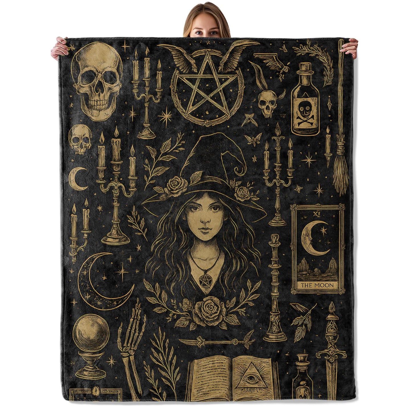 Witch Gothic Throw Blanket for Adutls Kids, 50x60 in, Cozy Soft Warm Fleece Blankets Gifts for Couch, Camping, Hiking Decor