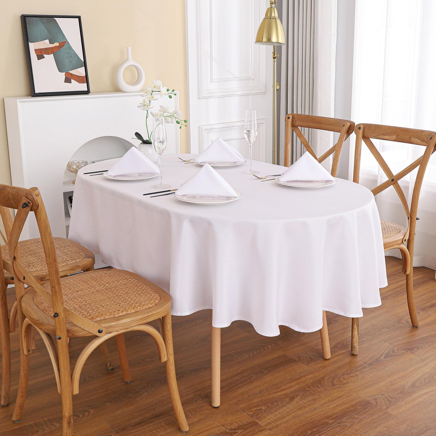 Viiamacki White Oval Tablecloth, 52 x 70 Inch, Stain and Wrinkle Resistant Machine Washable Polyester Table Cloth, Fabric Table Cover for Dining Buffet Party and Outdoor Table
