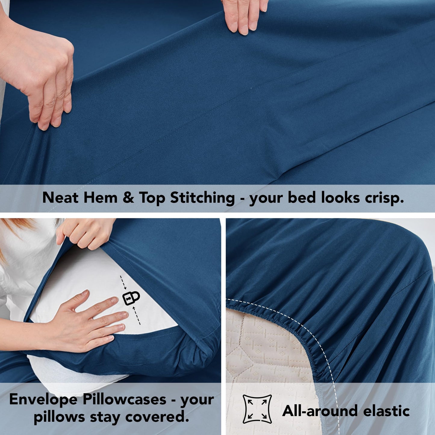 Deconovo Queen Sheet Set 4 Piece - Navy Blue Brushed Microfiber Bed Sheets, 16 Inch Deep Pocket Fitted Sheet, Flat Sheet & 2 Pillowcases, Soft Wrinkle Resistant Bedding