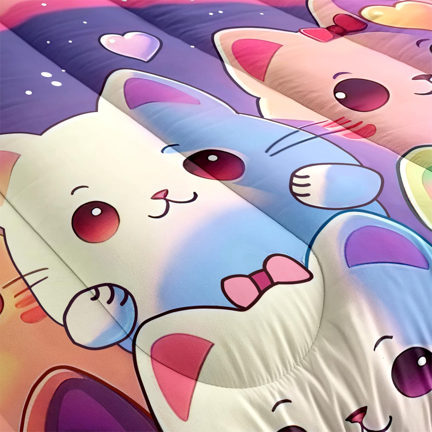 Jiospet Rainbow Cat Comforter Twin Size - Cat Bedding for Girls Room Cute Cartoon Rainbow Bedding Twin Sets for Kids, 1 Comforter+1 Pillowcase