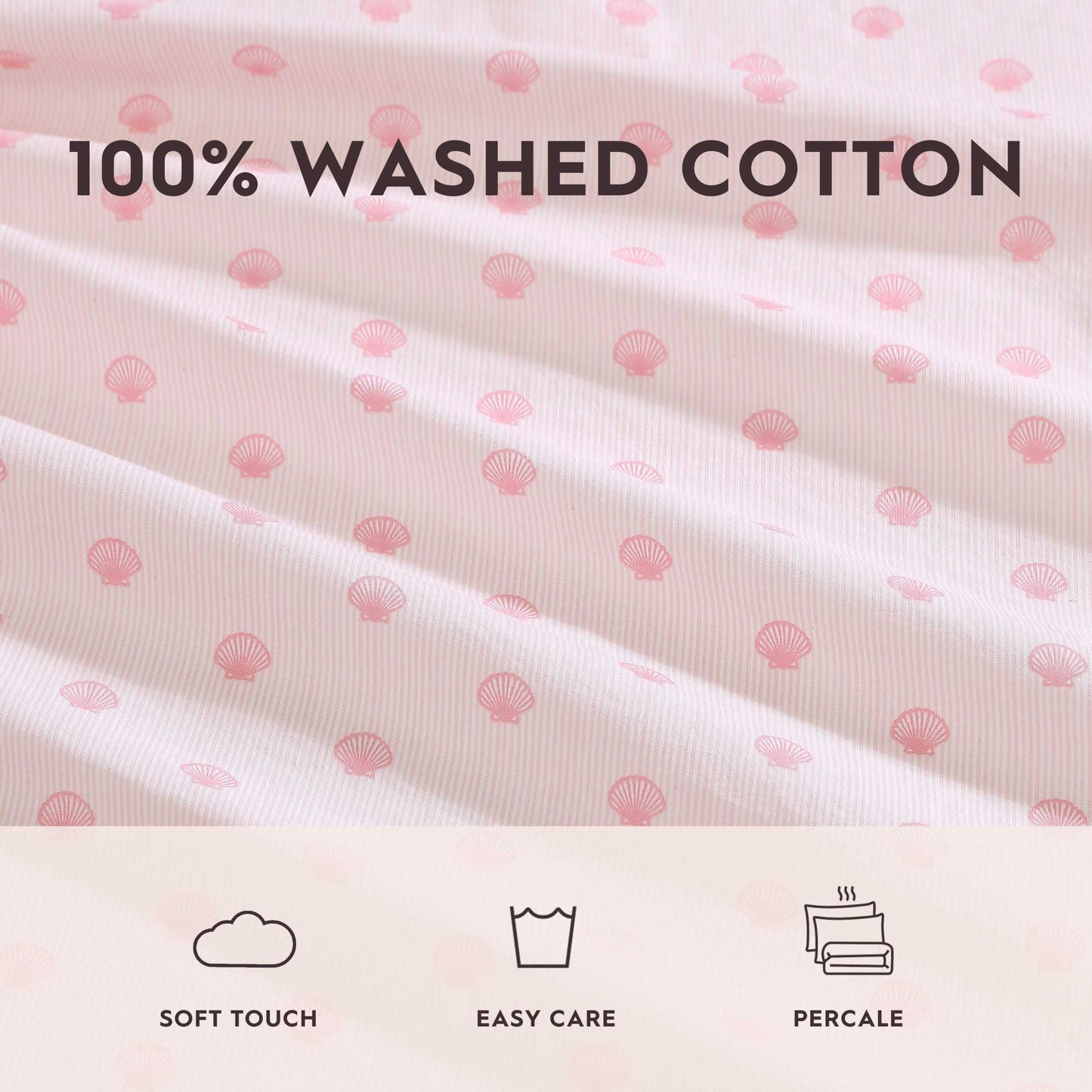 Laura Ashley - King Sheets, Cotton Percale Bedding Set, Lightweight & Breathable Home Decor (Scallop Dollop Pink, King)