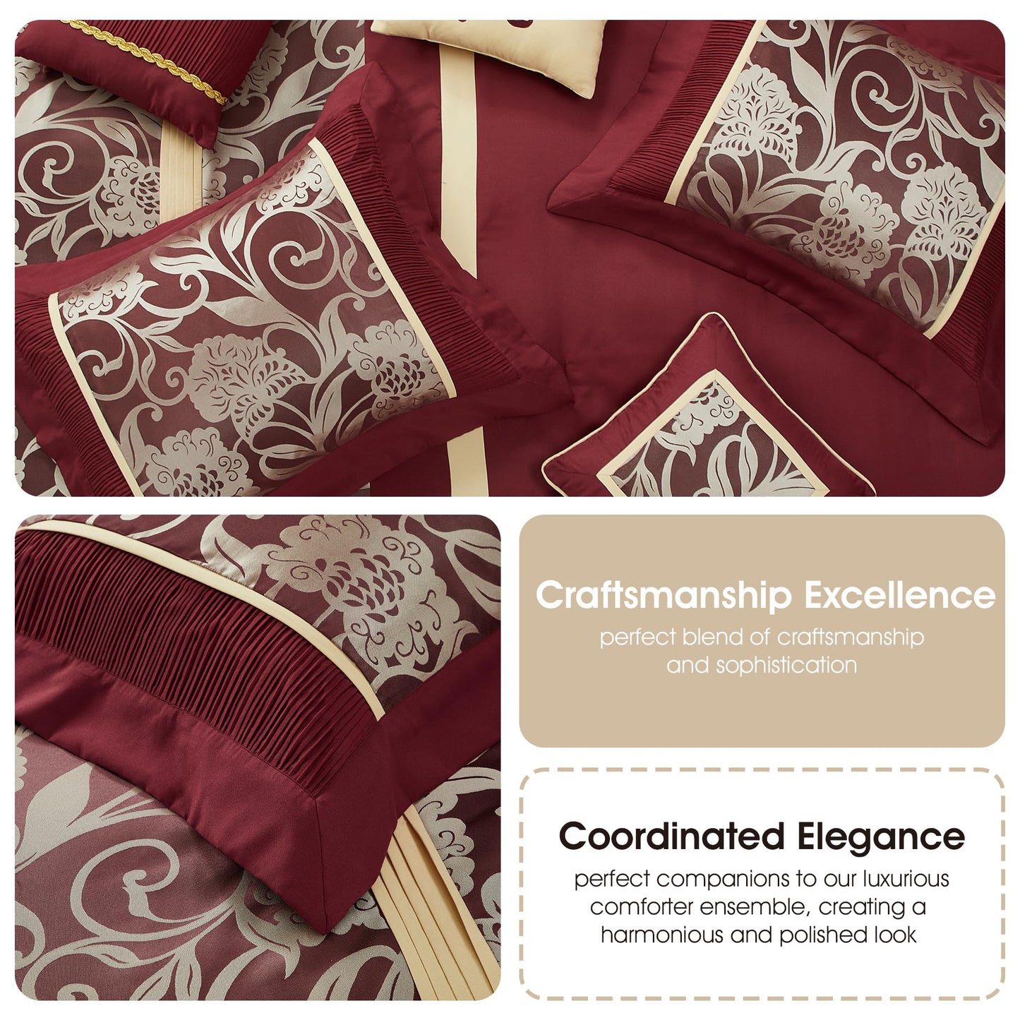 Stratford Park Red and Gold Comforter Set Queen Size, 9 Piece Jacquard Floral Bedding Set, All Season, Ultra-Soft, Matching Pillows & Shams, Bed Skirt, Curtains