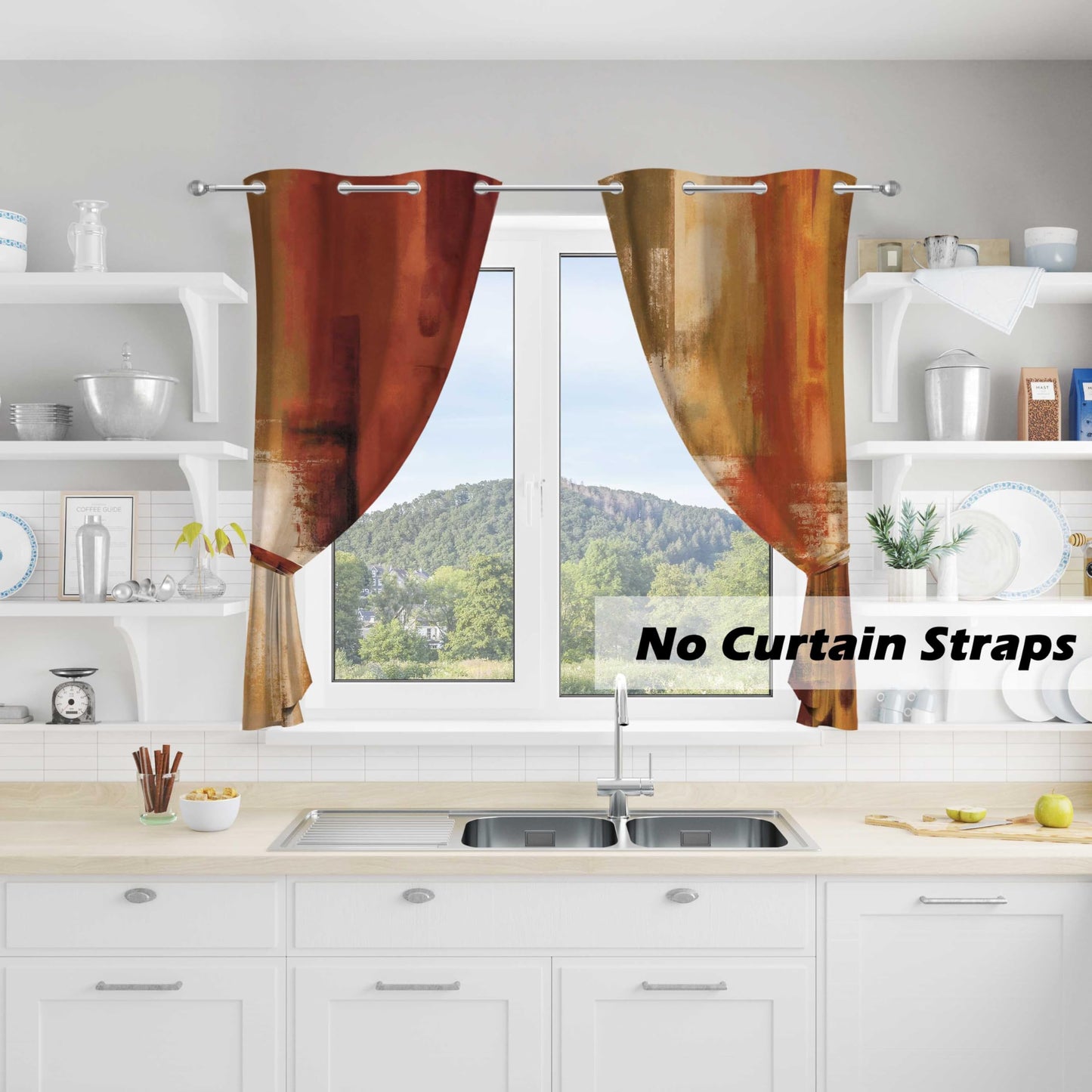Asuexpect Burnt Orange Kitchen Curtains 2 Panels Abstract Rust Curtain Room Darkening Grommet Window Drapes Modern Decorative Window Treatments, 26x36 Inches