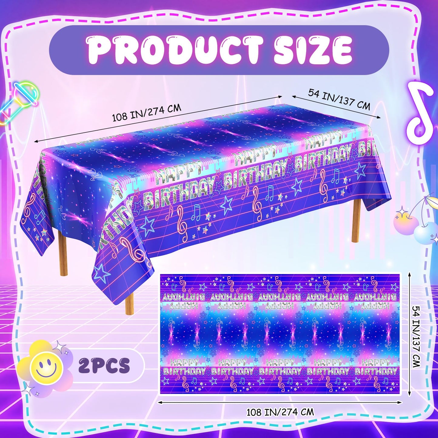 Gilprop 2 Pcs Kpop Music Birthday Party Decorations Plastic Cute Birthday Tablecloth 108 x 54 Inches Disposable Rectangle Tablecover for Boys Girls Kids Baby Shower Party Supplies
