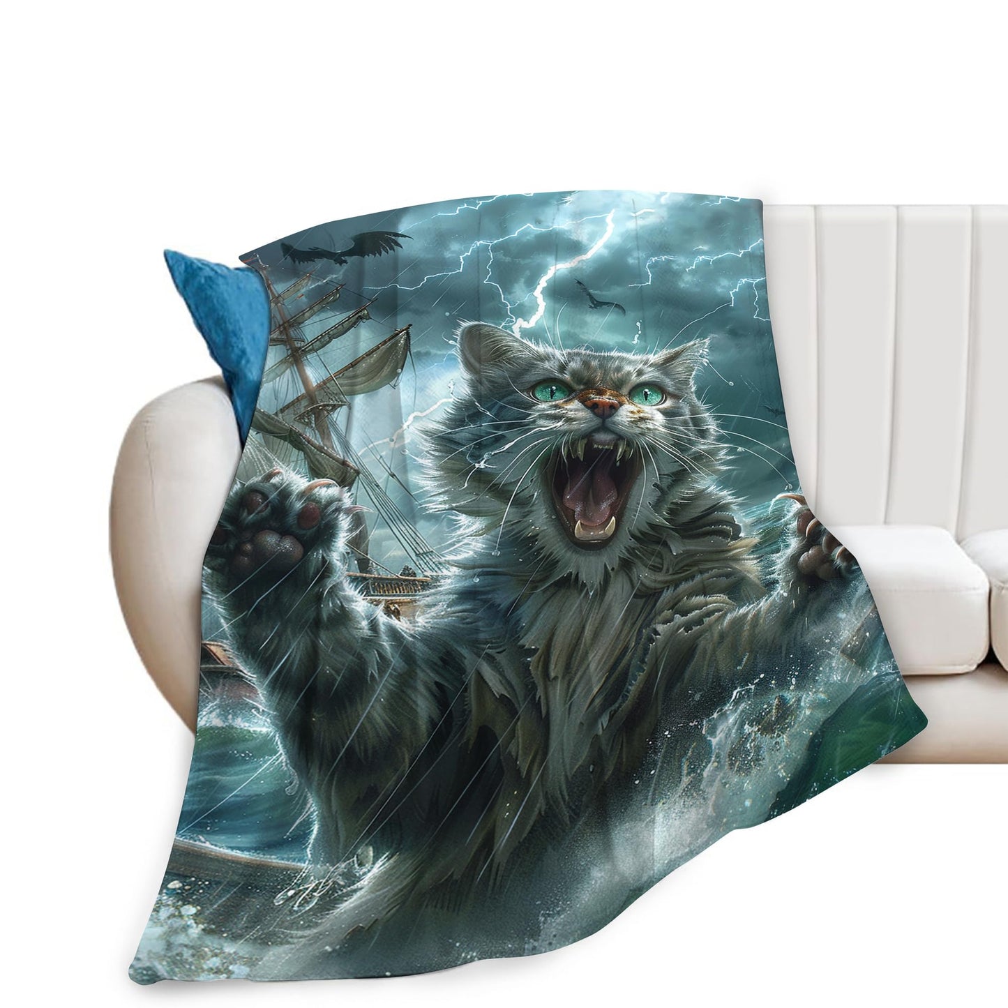 Funny Cat Blanket Nautical Boat Throw Blanket Ocean Gifts and Decor Cat Blanket for Girls Boys Women Men Kids Adults Soft Warm Cozy Fleece Blanket for Couch Sofa Bed 50"x40"