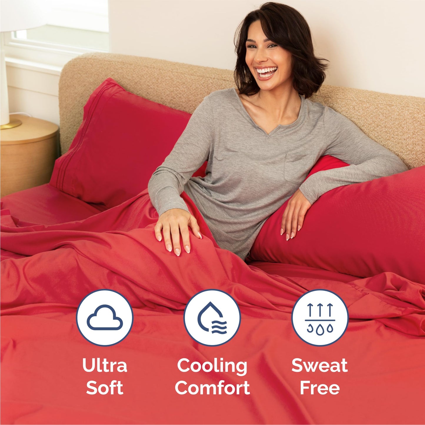 Queen Size 4 Piece Sheet Set - Comfy Breathable & Cooling Sheets - Hotel Luxury Bed Sheets for Women and Men - Deep Pockets, Easy-Fit, Extra Soft and Wrinkle Free Sheets - Red Oeko-Tex Bed Sheet Set