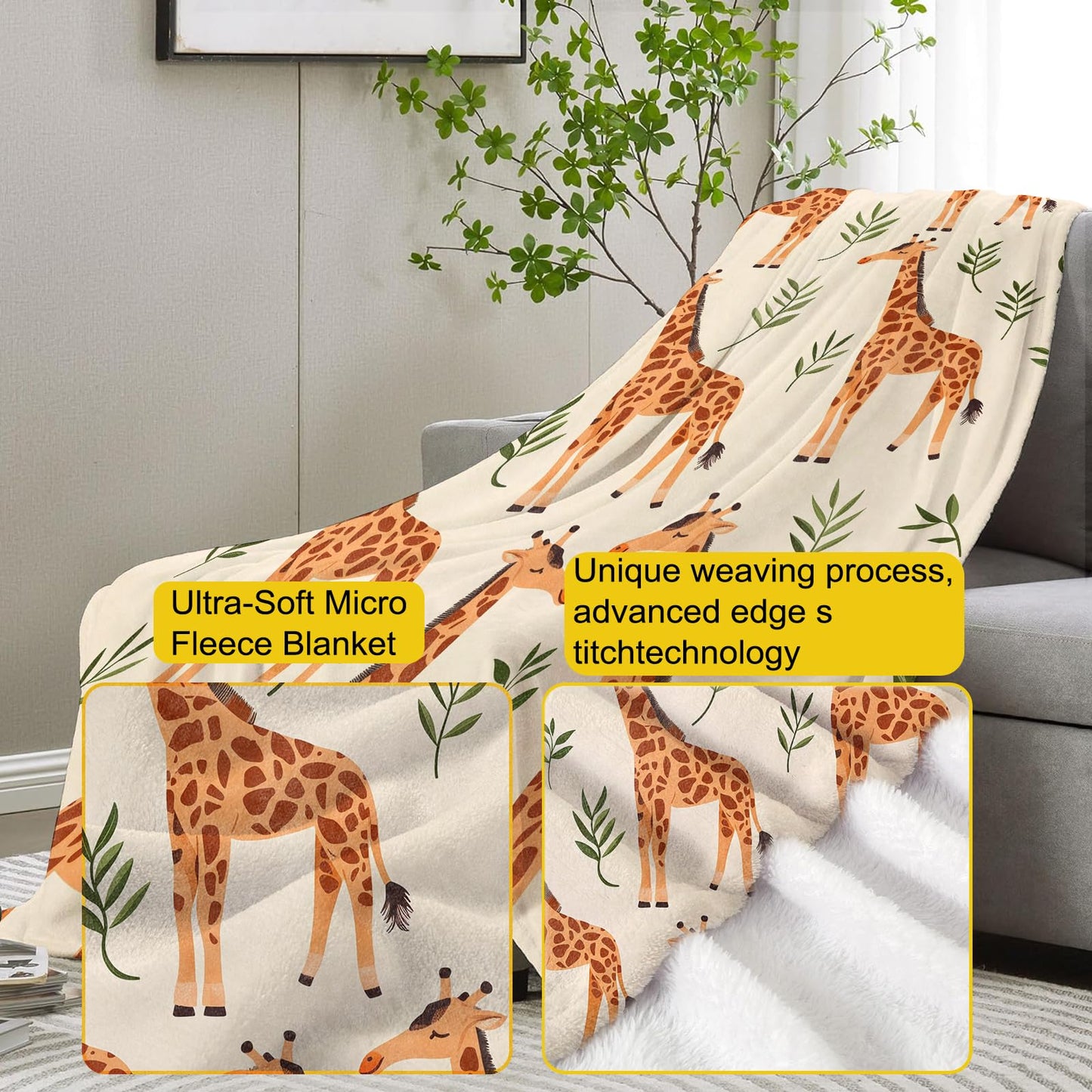 VANZEV Giraffe Fleece Blanket Gifts for Kids and Adults, Cute Animal Cozy Throw Blankets, Soft Warm Plush Giraffe Blanket for Home Decor, 50x60 inches