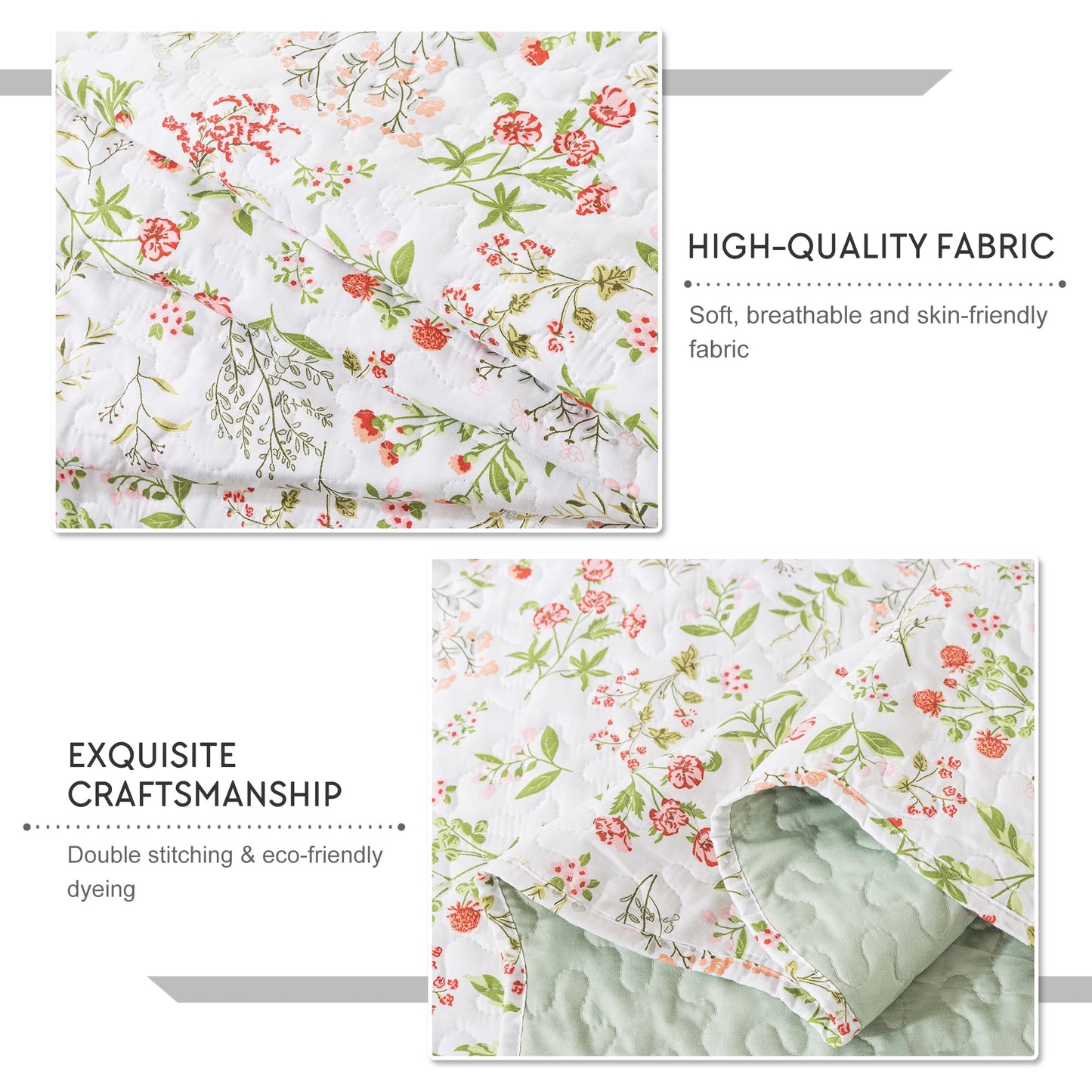Travan 3-Piece Quilt Set Quilted Bedspread Lightweight Coverlet Set Garden Style Floral Printed Oversized Quilted Bedding Set with Shams for All Season, Flower Sea, King Size