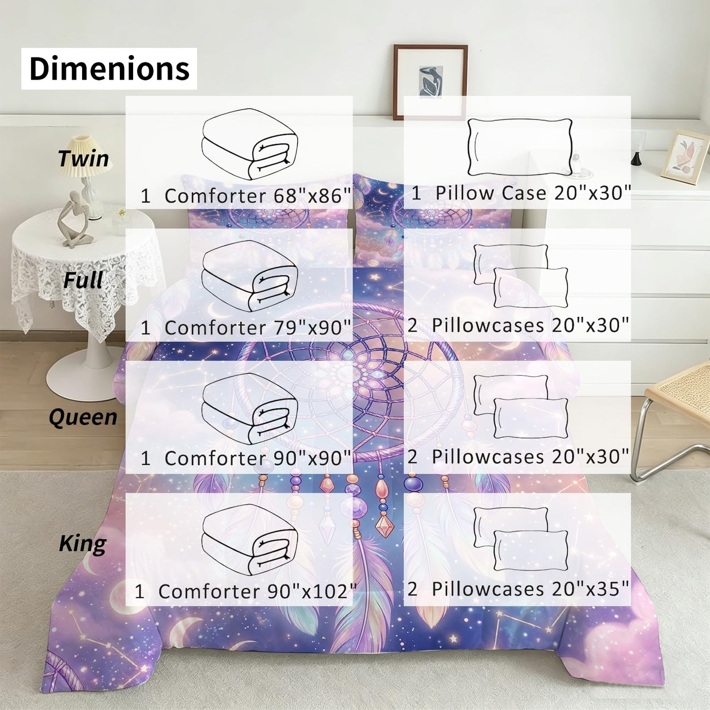 DJNEAR Purple Dream Catcher Comforter Set, Boho Galaxy Star Moon Print Bedding Set Twin Size for Kids Boys Girls Teens, Soft Microfiber Room Decor 1 Comforter 1 Pillowcase