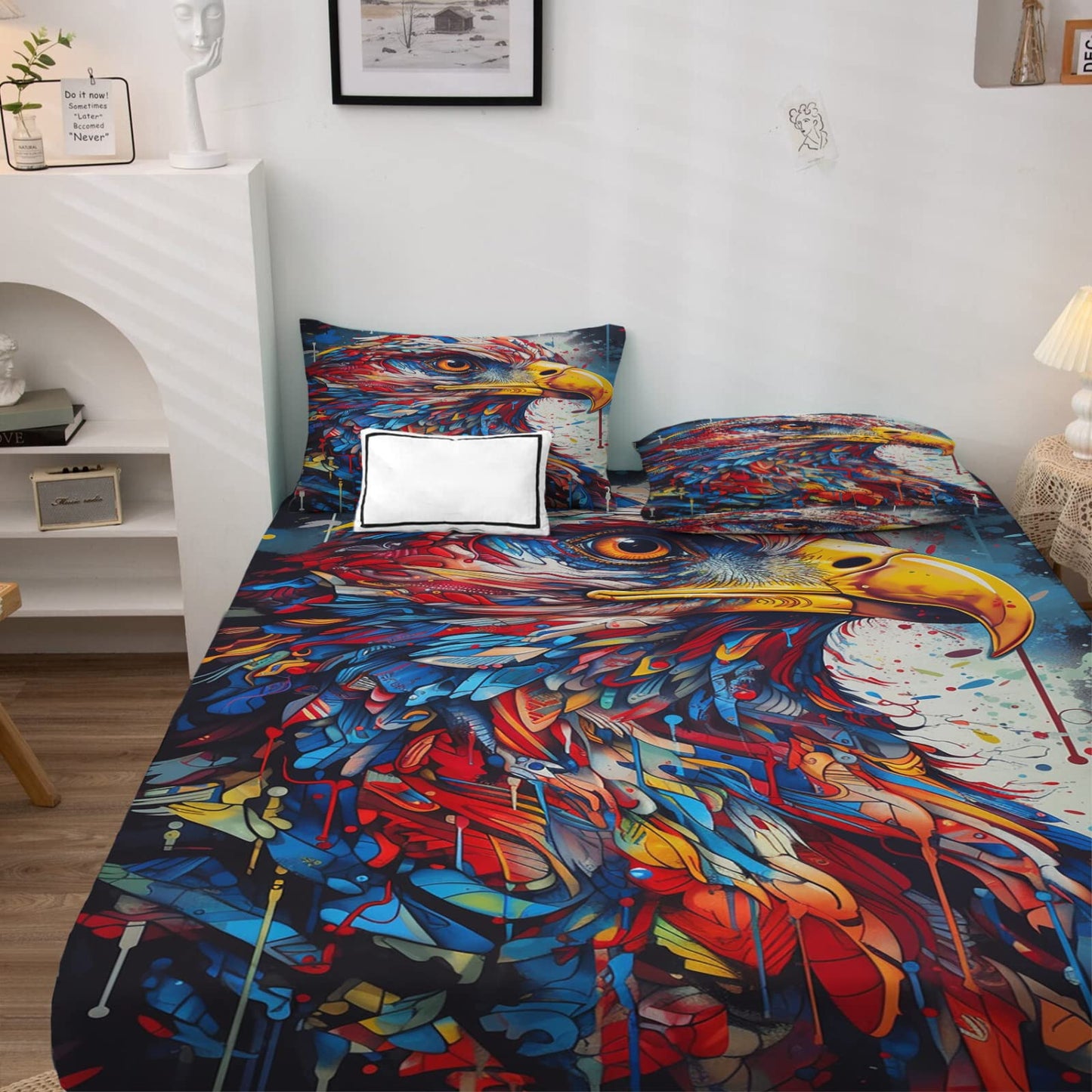 zcwl Queen Sheets Set, Eagle Bed Sheets - Microfiber Bedding Sheets & Pillowcases 4 Piece, Bird Colorful Patterned Sheet Set, 16 Inch Deep Pocket Fitted Sheet, Silky Soft Wrinkle Free