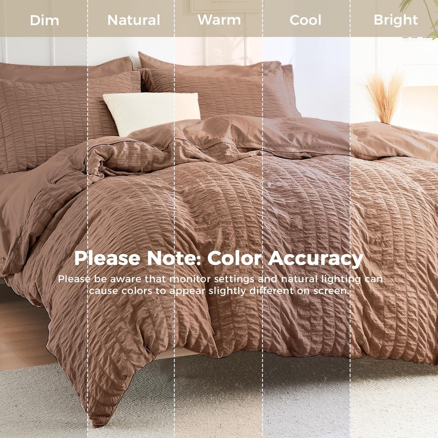 HYMOKEGE Mocha Mousse Twin Comforter Set Seersucker 5 Pieces, All Season Luxury Bed in a Bag for Bedroom, Bedding Set with Comforter, Sheets, Pillowcase & Sham