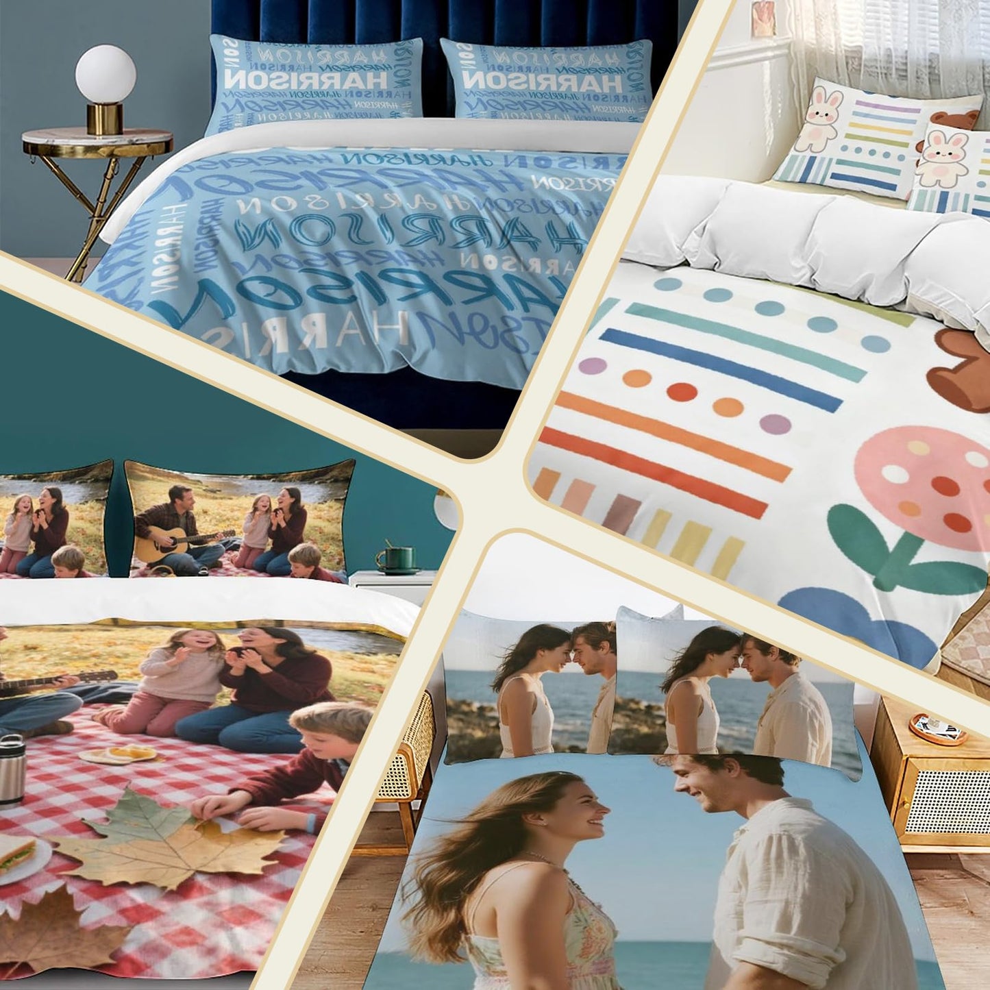 Lonhooker Custom Comforter Set, Custom Three-piece Bed Set Personalized Cover Set 3-Piece with 2 Pillowcases Customized Picture Bedding Sets with Picture Text Logo Universal All Season (Color08)