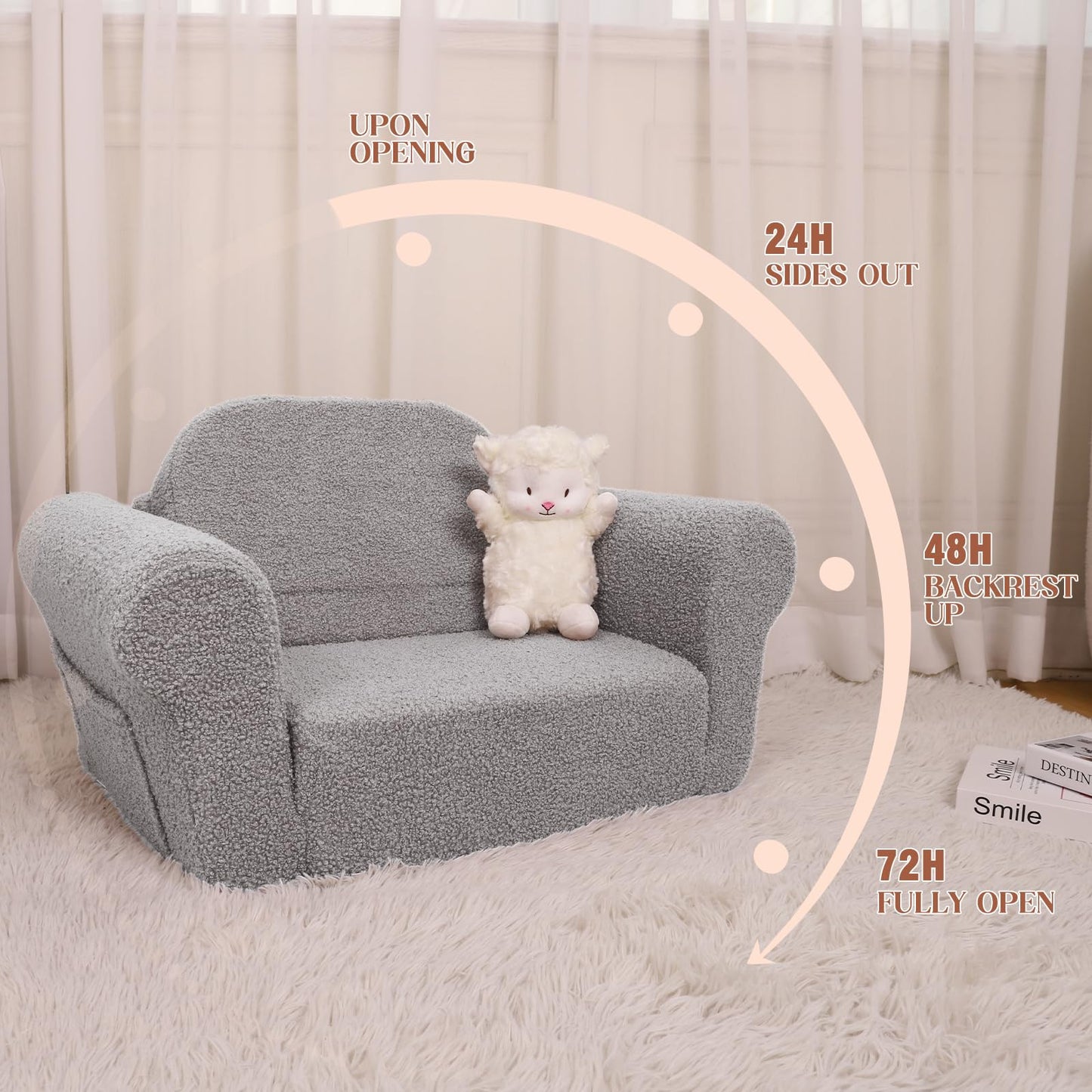 Hrebr Chairs for Toddler, 2-in-1 Toddler Soft Teddy Baby Couch Fold Out, Convertible Chair to Lounger for Girls and Boys|Safety Certified | Gift for Children