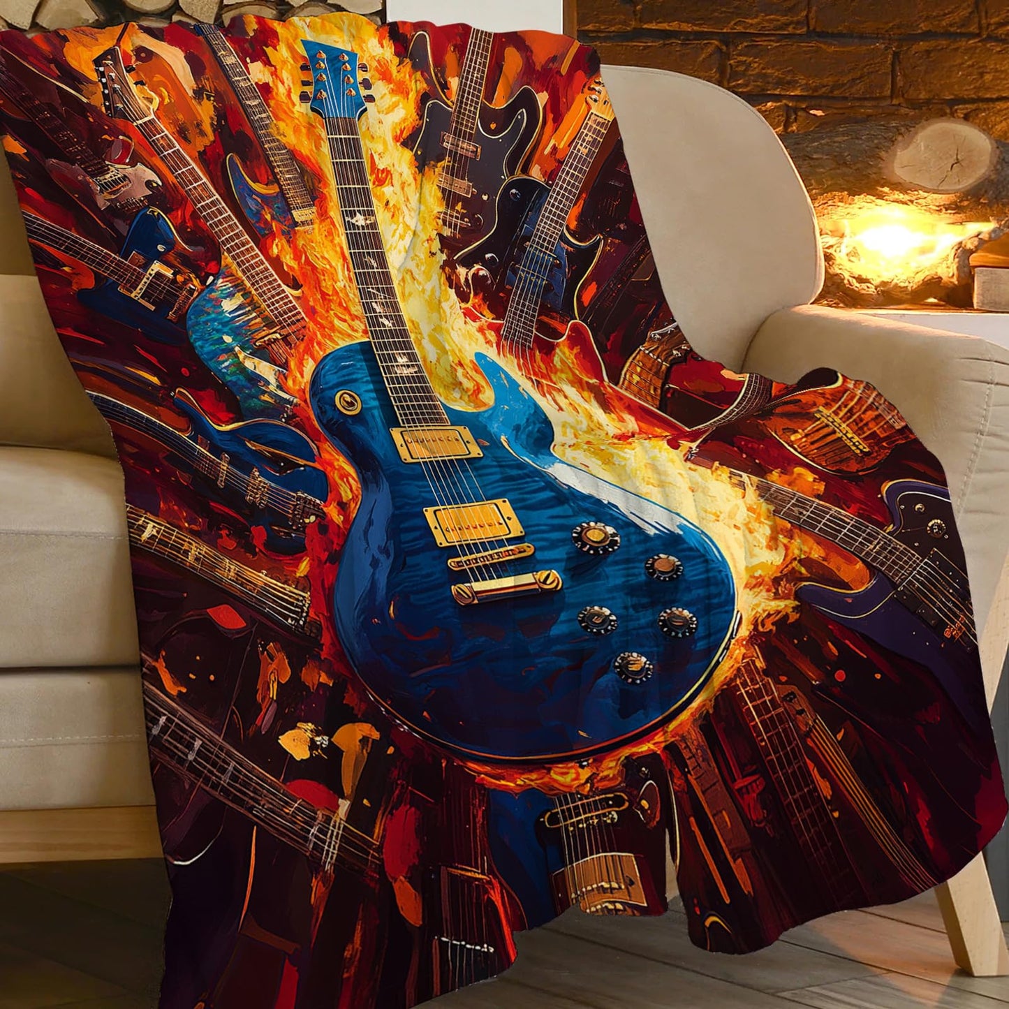 Guitar Blanket, Music Throw Blanket, Guitar Gifts, Rock Music Blankets, Guitars Stuff Fleece Flannel Plush for Women Men Boys Girls Adults Soft Bedding for Sofa Bed Studio Office Home Decor 40"X50"