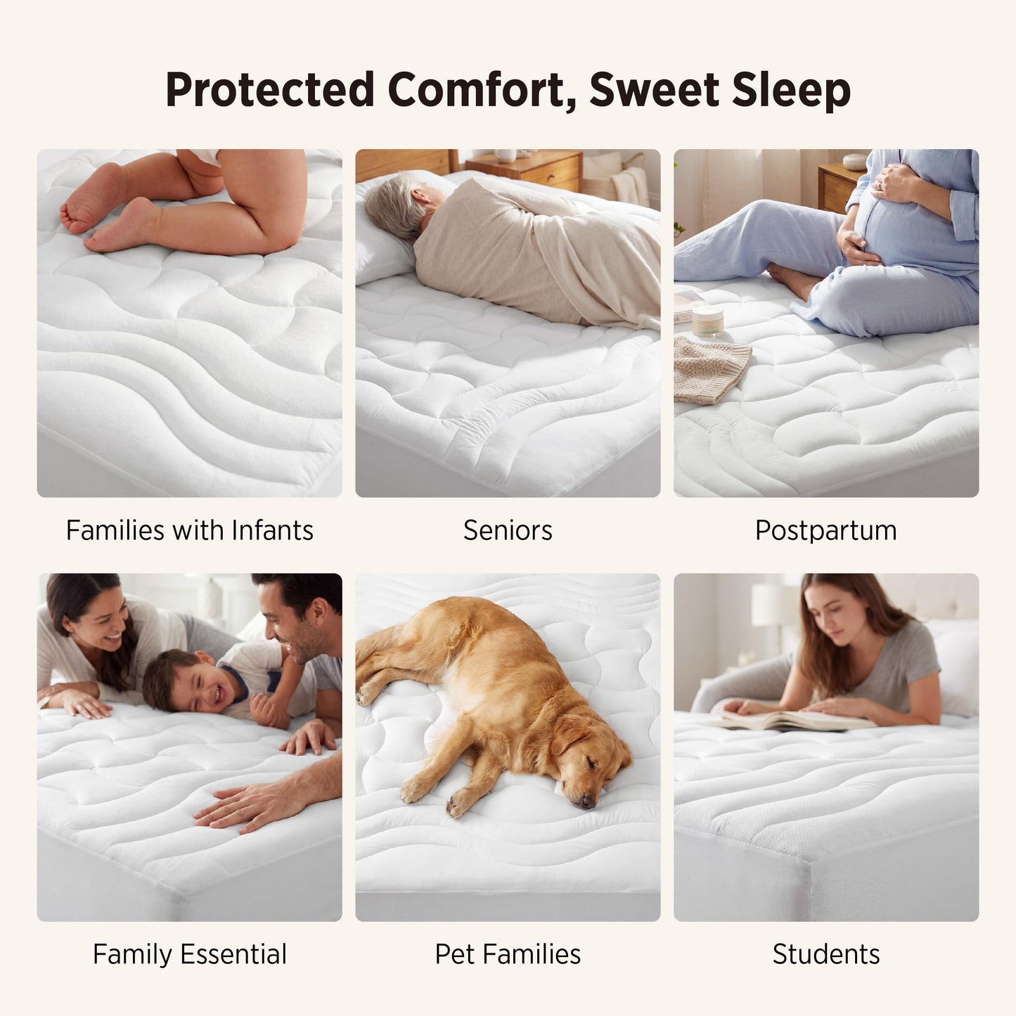 Bedsure Waterproof Mattress Protector Queen Size - Quilted Fitted Waterproof Mattress Pad Topper with 8-21 Inches Deep Pocket, Noiseless Bed Cover Padded, Machine Washable,White, 60x80 Inches