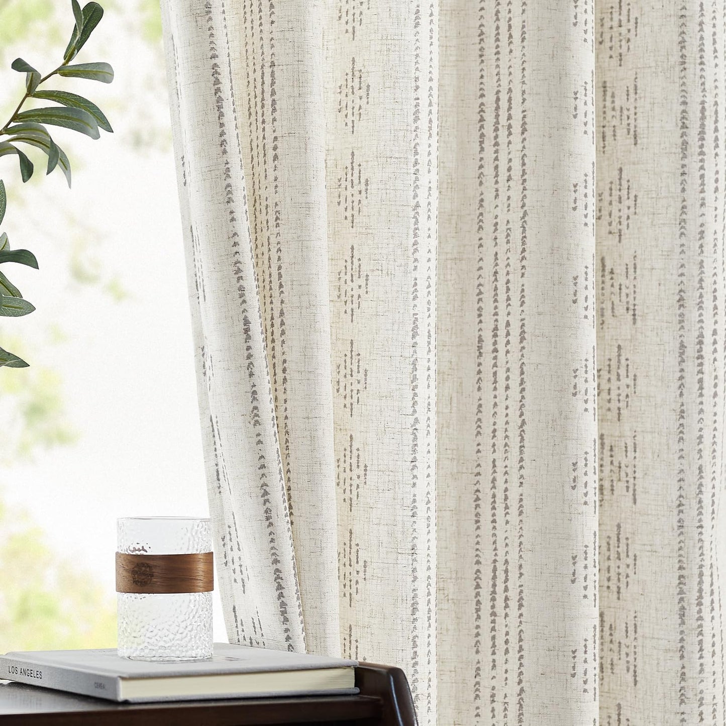 jinchan Boho Curtains Linen Blend Drapes for Bedroom Farmhouse Grey Curtains 84 Inches Long 2 Panels for Living Room Geometric Striped Window Window Treatment Set Rod Pocket Grey on Beige
