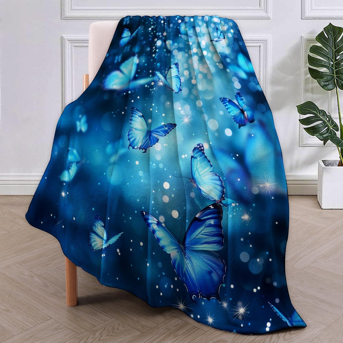 VANZEV Blue Butterfly Dreams Blanket Gifts for Women, Butterfly Flannel Blanket, Soft Warm Lightweight Throw Blankets for Bed Couch Home Travel Butterfly Decor 50" x 60"