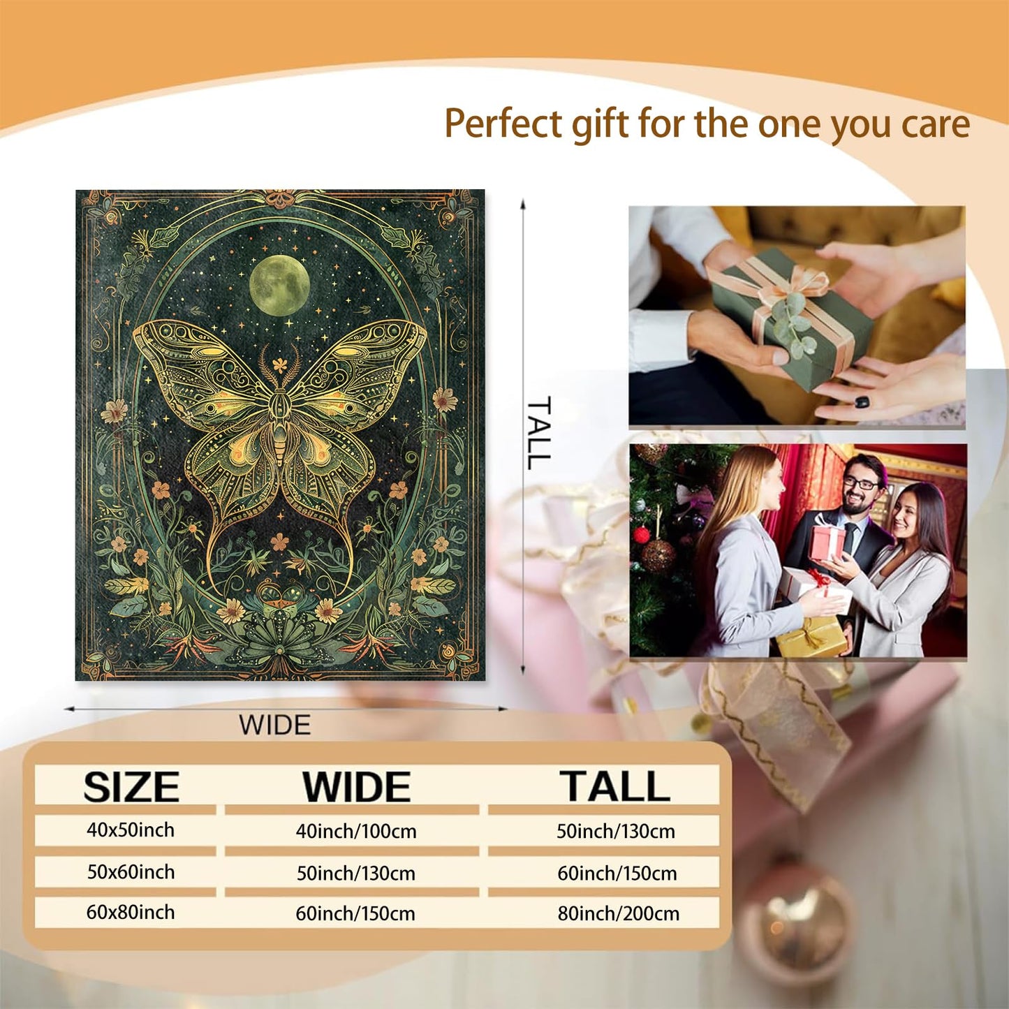 Celestial Moon and Butterfly Theme Blanket Gifts for Women Girls, Soft Warm Lightweight Flannel Throw Blankets for Living Room Home Sofa Travel Decor 40" x 50"