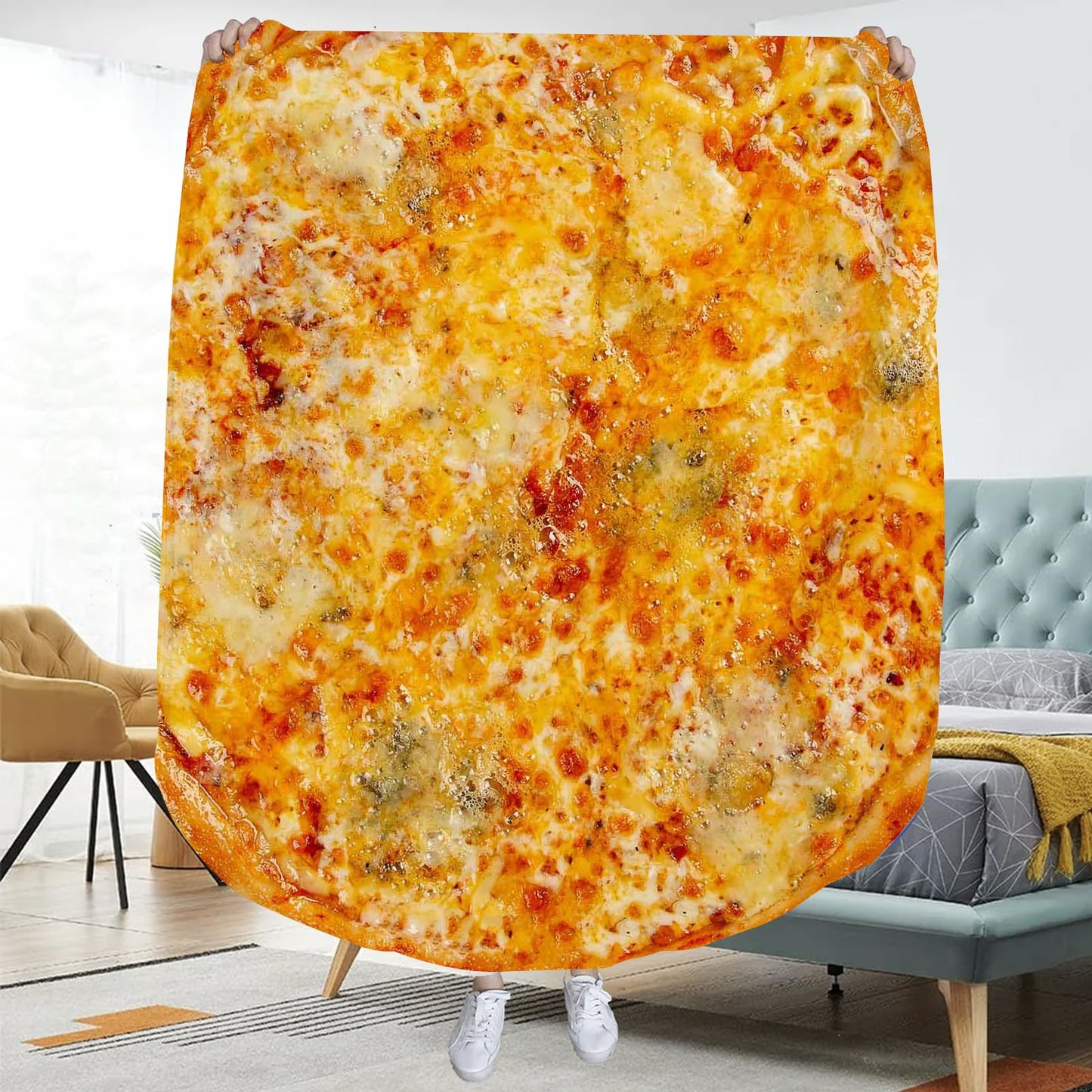 Ubnlkto Pizza Throw Blanket, Round Funny Food Blanket for Adults & Kids, Realistic 60