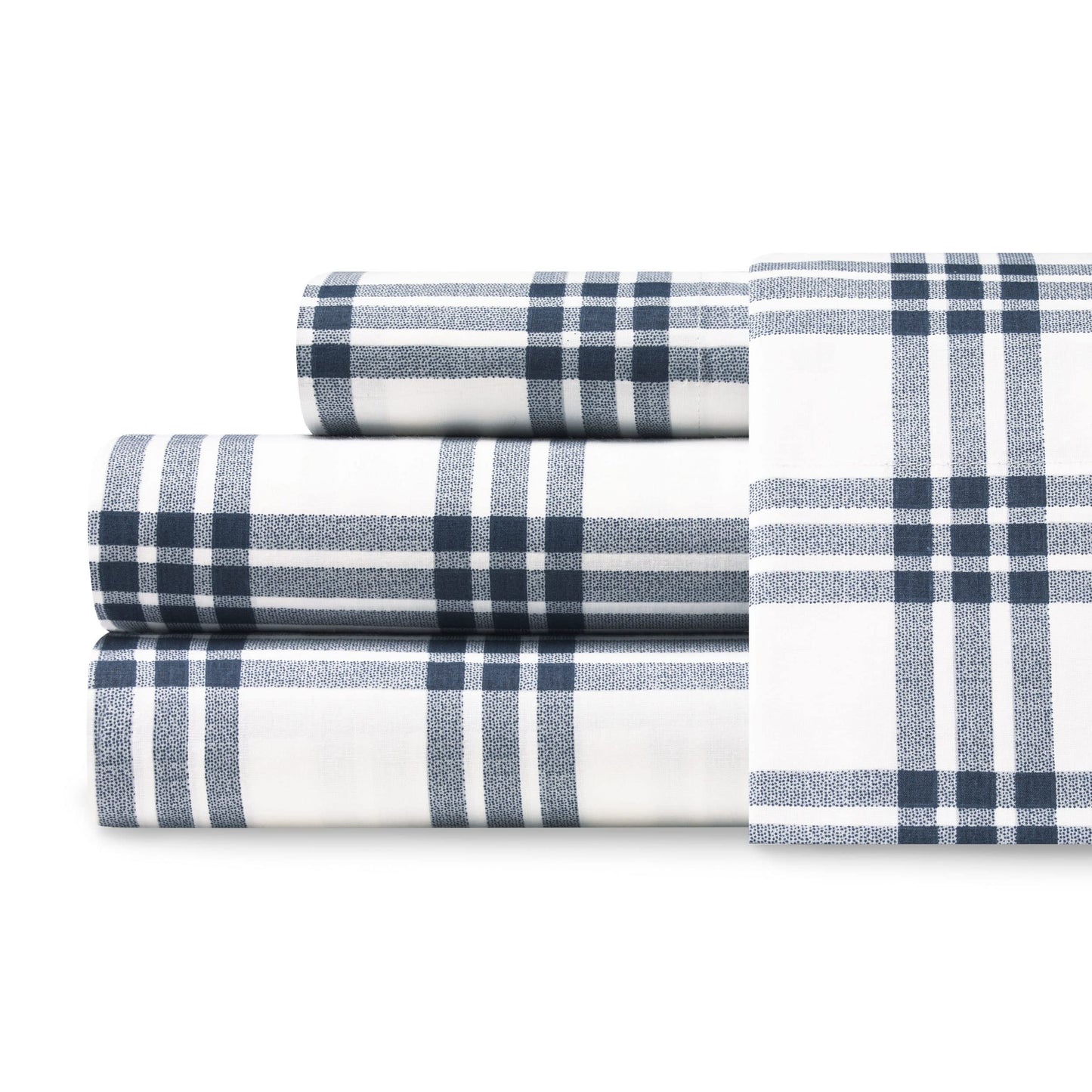 Eddie Bauer - Twin Sheet Set with Fitted Sheet & Pillowcase, 100% Cotton Percale Bedding, Crisp & Cool, Dorm Room Essentials, Navy Plaid