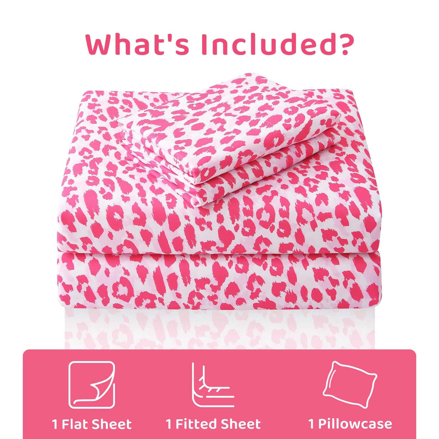 Mooreeke Leopard Cheetah Printed Twin Bed Sheets, Soft Microfiber Bedding Sheets & Pillowcases, Deep Pocket Non-Slip Fitted Twin Sheet, Pink Animal Pattern Bedsheets