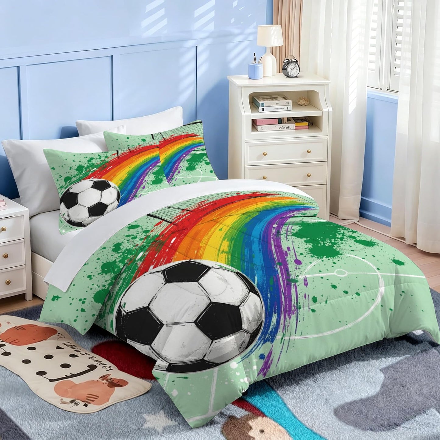 kxry Soccer Comforter Set King Size Graffiti Splash Sport Bedding for Boys