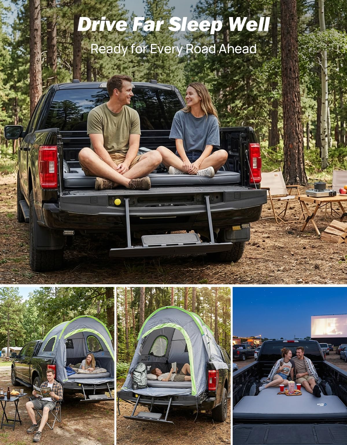 JOYTUTUS Foam & Air Camping Mattress for 5.5-5.8Ft - 4" Thickened Self-Inflating Car Bed, Wear-Resistant, Portable Sleeping Pad Fits,Full Size Short Beds for Pickup Outdoor Camping