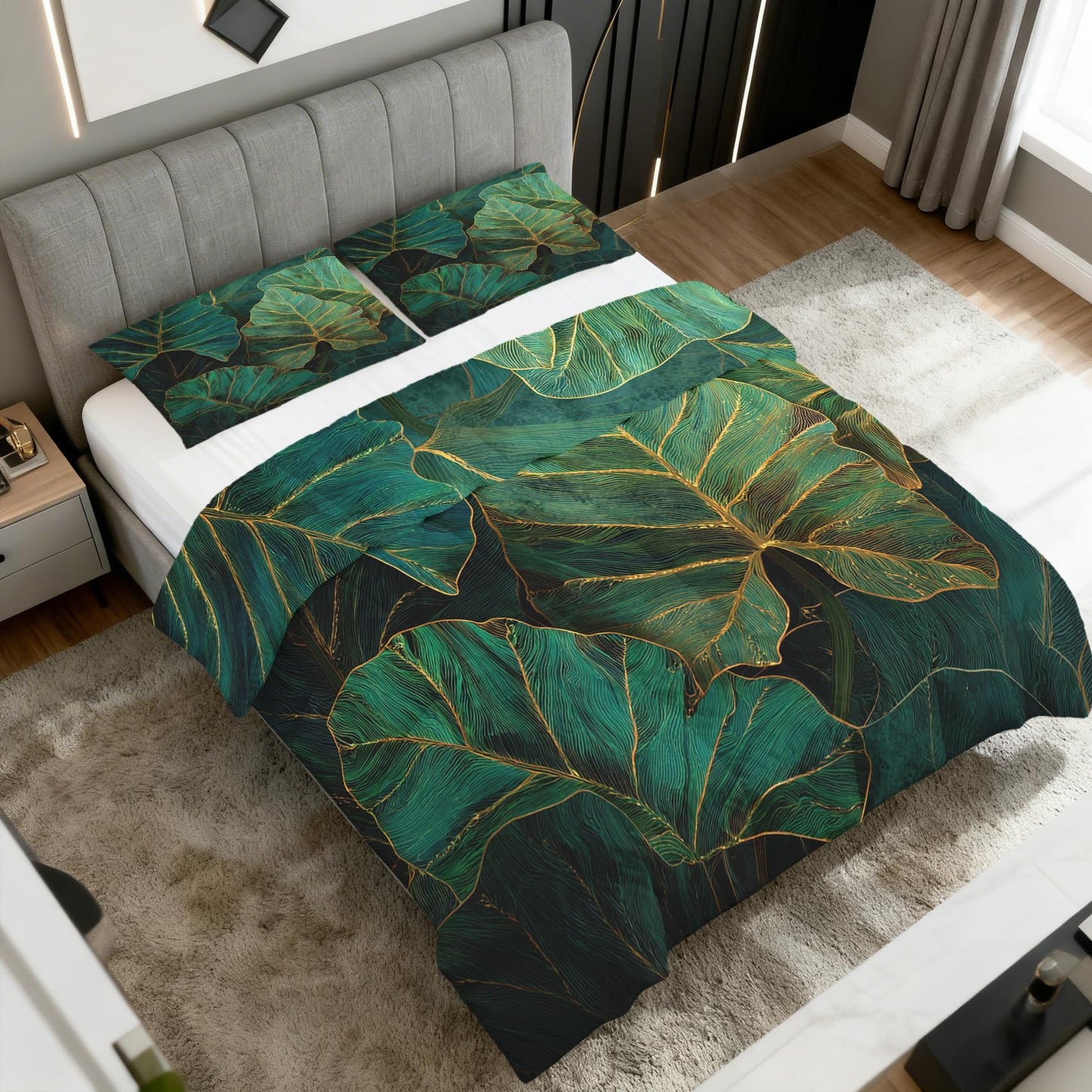 Monstera Comforter Set King Size 3Pc, Tropical Leaves Pattern Down Alternative Bed Comforter, 2 Pillow Shams, Soft All Season Bedding, Monstera Bedroom Decor AF4303