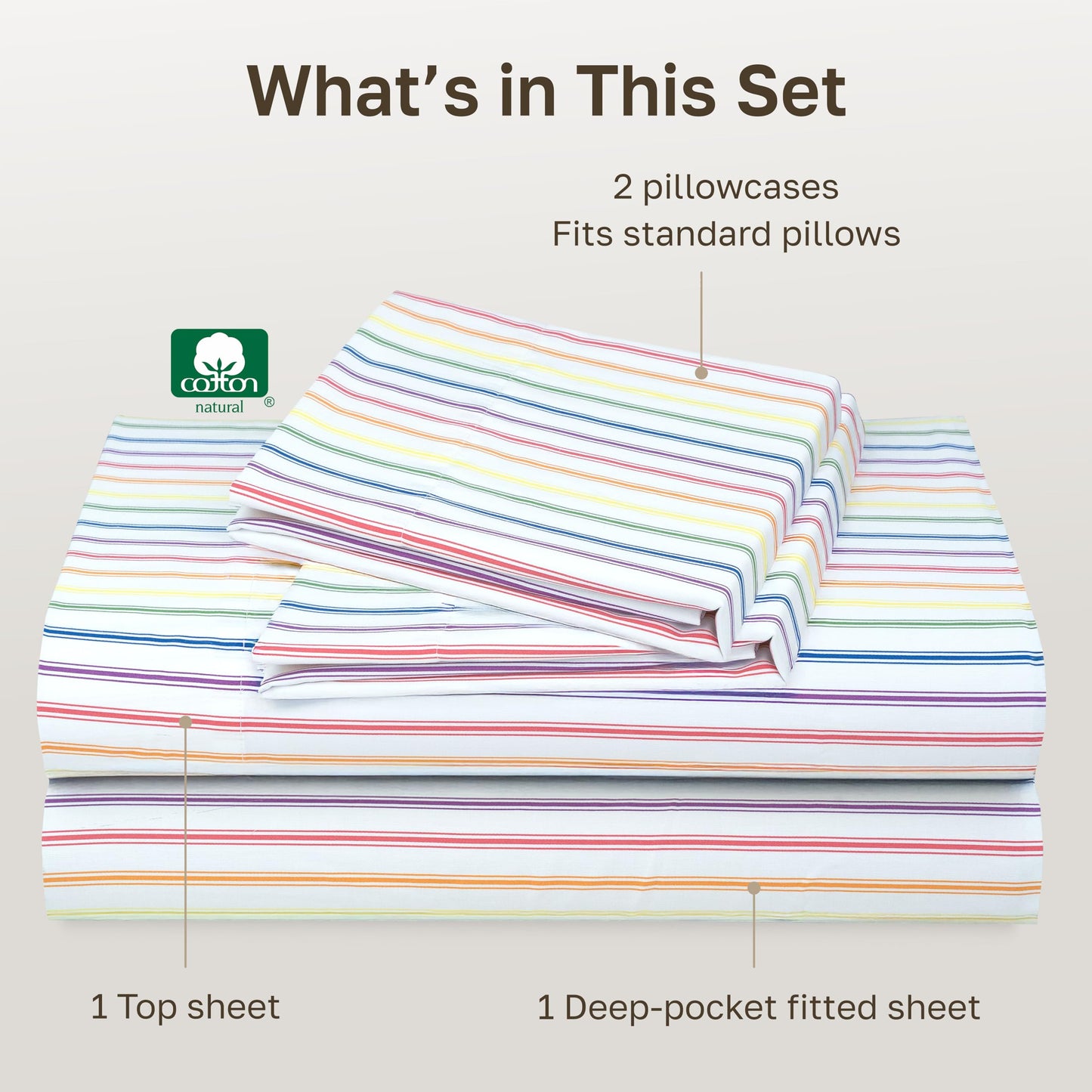 California Design Den Soft Queen Size 100% Cotton Sheet Sets, 400 TC Good Housekeeping Award Winner, Smooth Sateen Finish with Deep Pockets, Cozy and Durable Queen Bedding Set - Rainbow Stripe