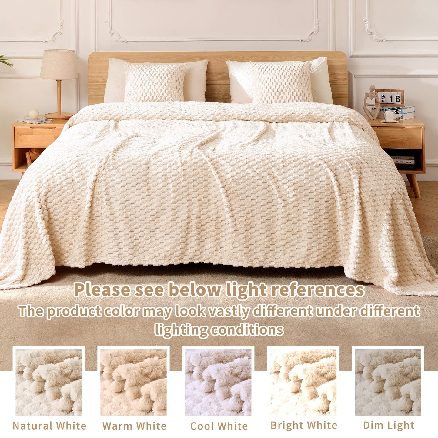 FY FIBER HOUSE Fleece Throw Blanket for Couch 300GSM Super Soft Plush Fuzzy Blankets Lap Blanket for Office Sofa, 50x60 Inches, Beige