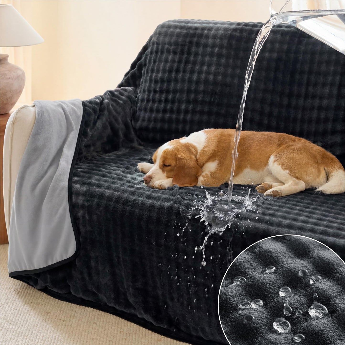 Bedsure GentleSoft Blanket for Couch & Bubble Waterproof Blanket for Couch Throw Black 50x60inch