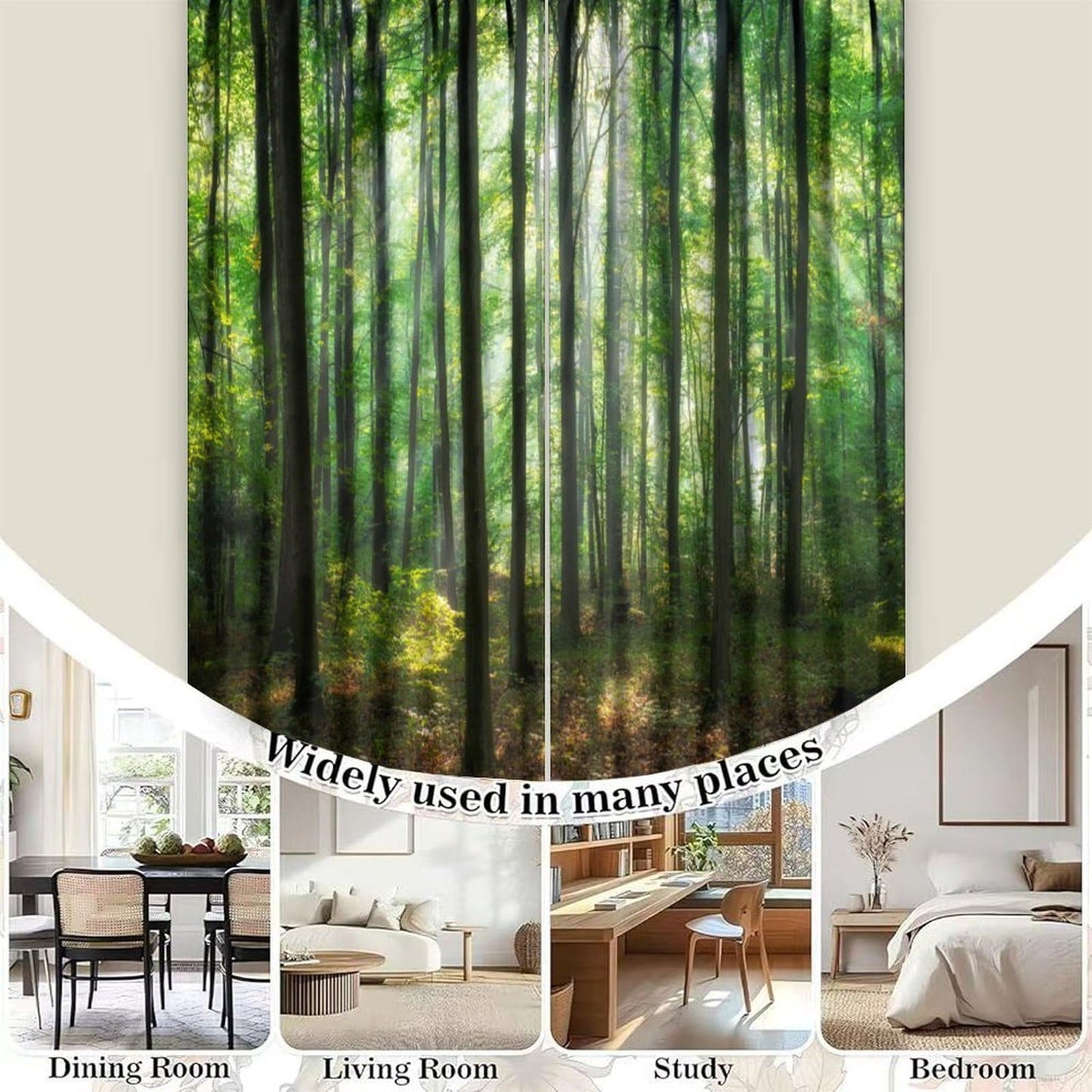 poiitei Forest Curtains Green Trees Plant Woodland Landscape Drapes Decorative for Bedroom Living Room Kitchen 2 Panels W21xL45 Inch