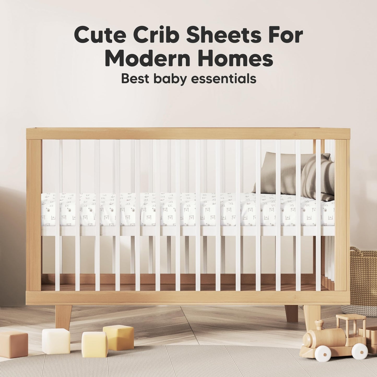 KeaBabies 2-Pack Organic Cotton Crib Sheets for Boys, Girls - 52x28 Fitted Crib Mattress Sheet Neutral, Breathable Cover for Baby Bed Set, Toddler Mattress, Soft & Cute Prints (Bumble Bear)