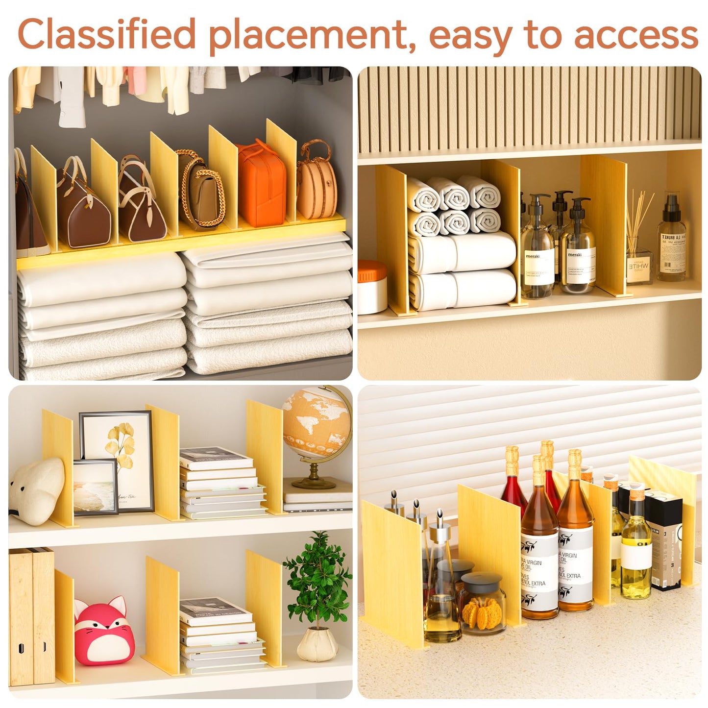 Evjocoh 8 Pcs 12 Inches (Extra High) Wooden Shelf Dividers Adjustable Purse Bag Clothes Organizer for Closet Shelf and Countertop (8, 11 * 12 inches)