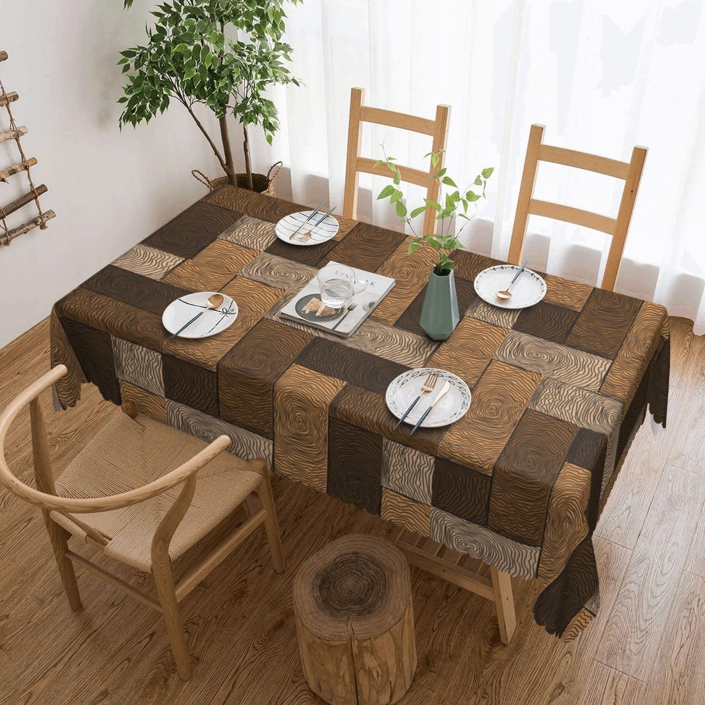 DANSICUINI Brown Beige Rectangle Tablecloth Parquet Pattern Table Cloth Wooden Style Rectangular Tablecloth Table Cover for Dining Kitchen Party 54 x 72 Inch