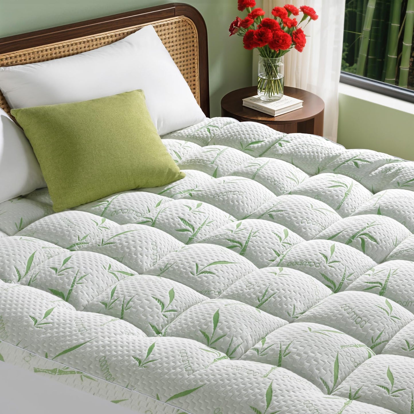 Jov5tic 3 Inch Breathable Mattress Topper - 1500GSM 3D+7D Down Alternative Fill,Viscose Made from,Cooling Firm Pillow Top Mattress Pad (Queen,60"x80")