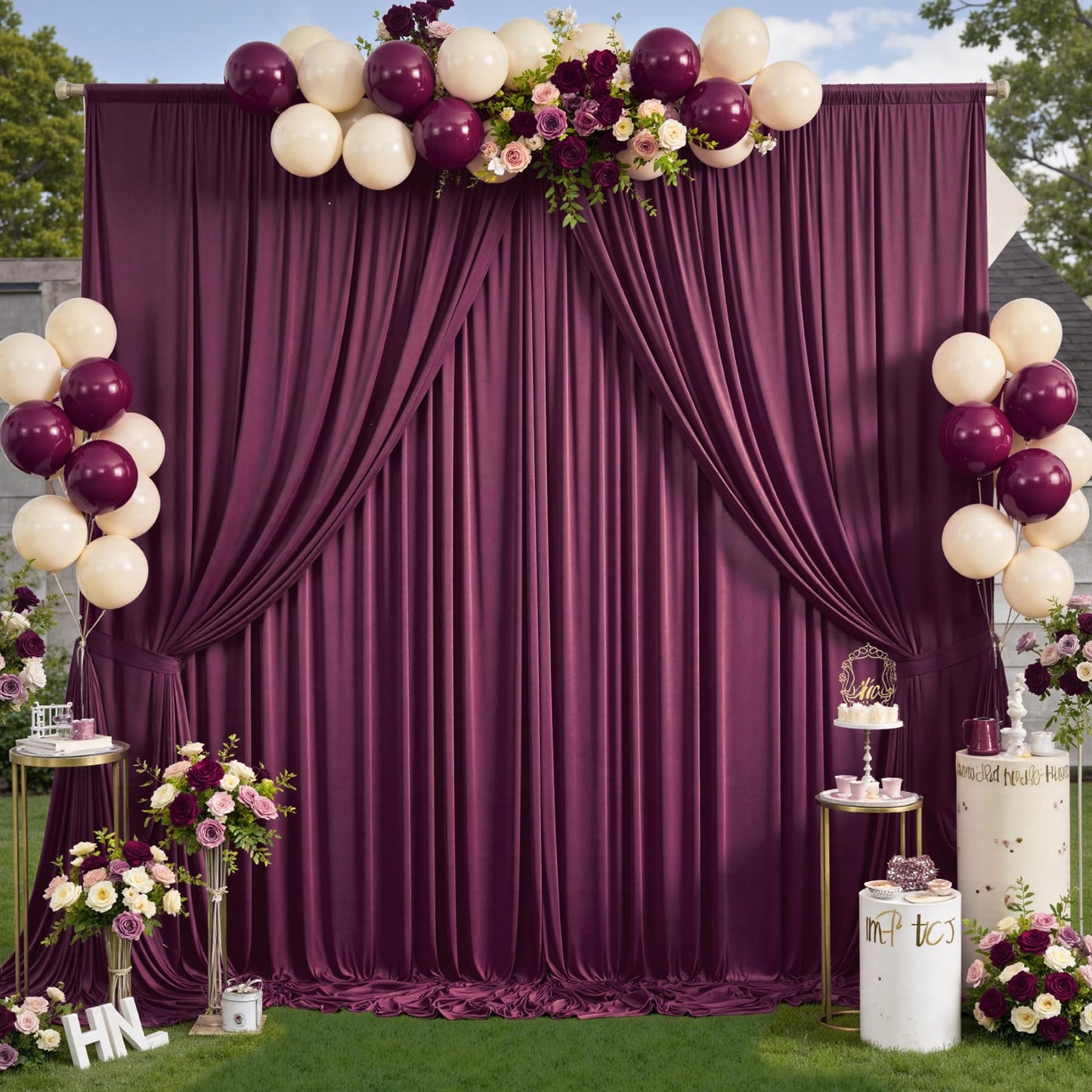 10ft×12ft Burgundy Backdrop Curtains for Wedding Parties, 2 Panels Wrinkle Free Polyester Photo Backdrop Drapes Back Drop Cloth for Birthday Photography Background