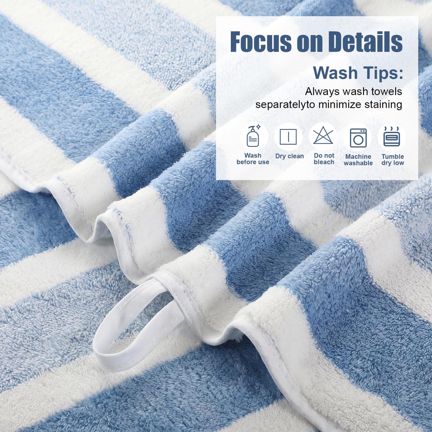 Newwiee 12 Pcs Stripe Bath Towel Microfiber Bathroom Sheet Set Included 4 Highly Absorbent Soft Quick Dry Shower Bath Towels 4 Hand Towel 4 Washcloths for Hotel Gym Spa (Gray,Blue)