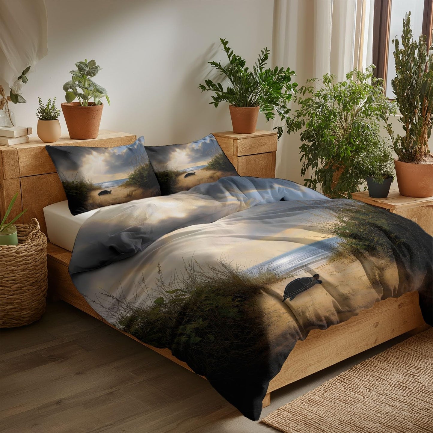 Super Soft Realistic Style Duvet Cover Set Twin Size, Nature Africa Turtles Bedding for Kids Boys Girls Teens - Breathable and Anti-Allergic Soft Comforter Cover 2 Pillow Shams