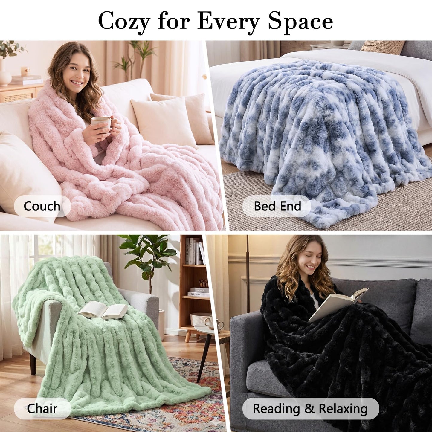Opulapel Light Pink Throw Blanket Fluffy Fuzzy Soft Blanket for Couch Faux Rabbit Fur Blanket Bubble for Bed Living Room Gift for Women,50 * 60 Inches 860GSM
