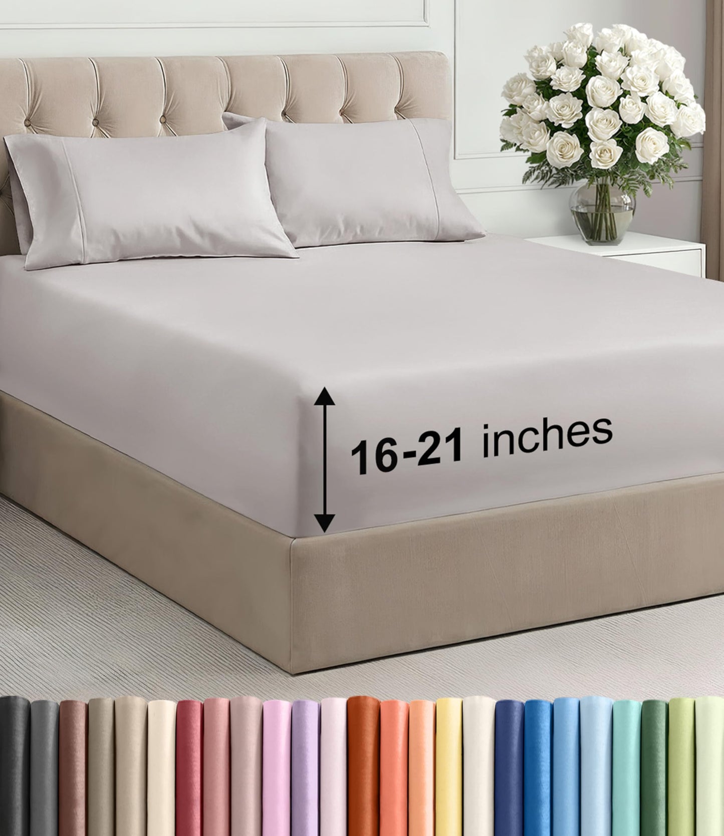 Extra Deep Pocket King Size Sheet Set - 4 Piece Breathable & Cooling Bed Sheets - Hotel Luxury Bedding with 16 to 21 inch Extra Deep Pockets - Soft, Fade and Wrinkle Resistant - Oeko-Tex - Light Grey