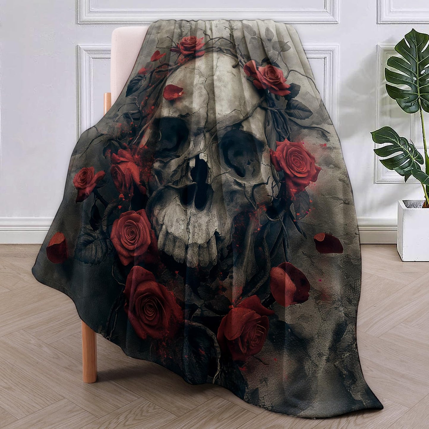 VANZEV Skull Rose Blanket, Horror Skulls Flannel Throw Blankets,Soft Warm Lightweight Cozy Plush Skull Throws for Bedroom Sofa Office Home Decor for Adults Men 60"x50"