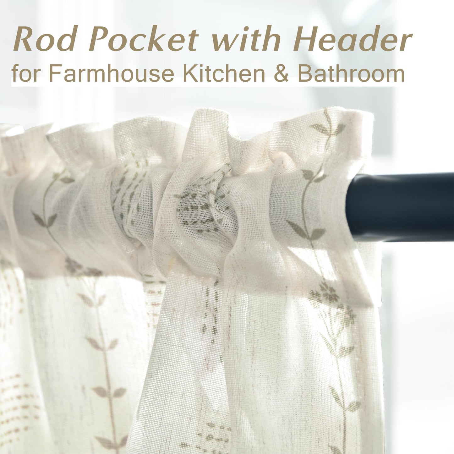 Lino Rosa Farmhouse Kitchen Window Curtains Sets,Small Cafe Linen Short Curtains for Bathroom Windows