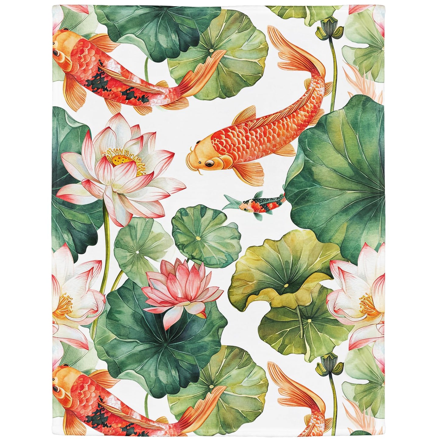 Lotus & Koi Fish Blanket, Traditional Art Home Decor, Super Soft Fleece Throw Blankets for Couch Sofa Bed, 60" x 80"