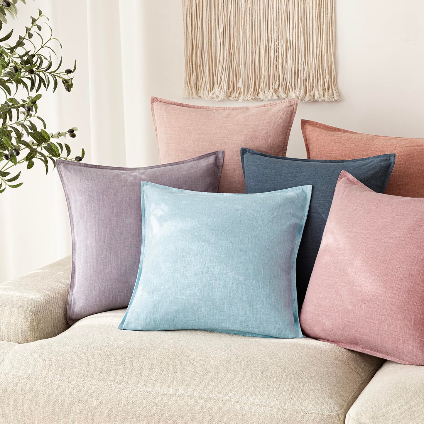 Foindtower Pack of 2, Decorative Linen Solid Throw Pillow Covers Soft Accent Euro Cushion Case Farmhouse Neutral Pillowcase for Chair Couch Sofa Bedroom Living Room Home Decor 22 x 22 Inch Light Blue