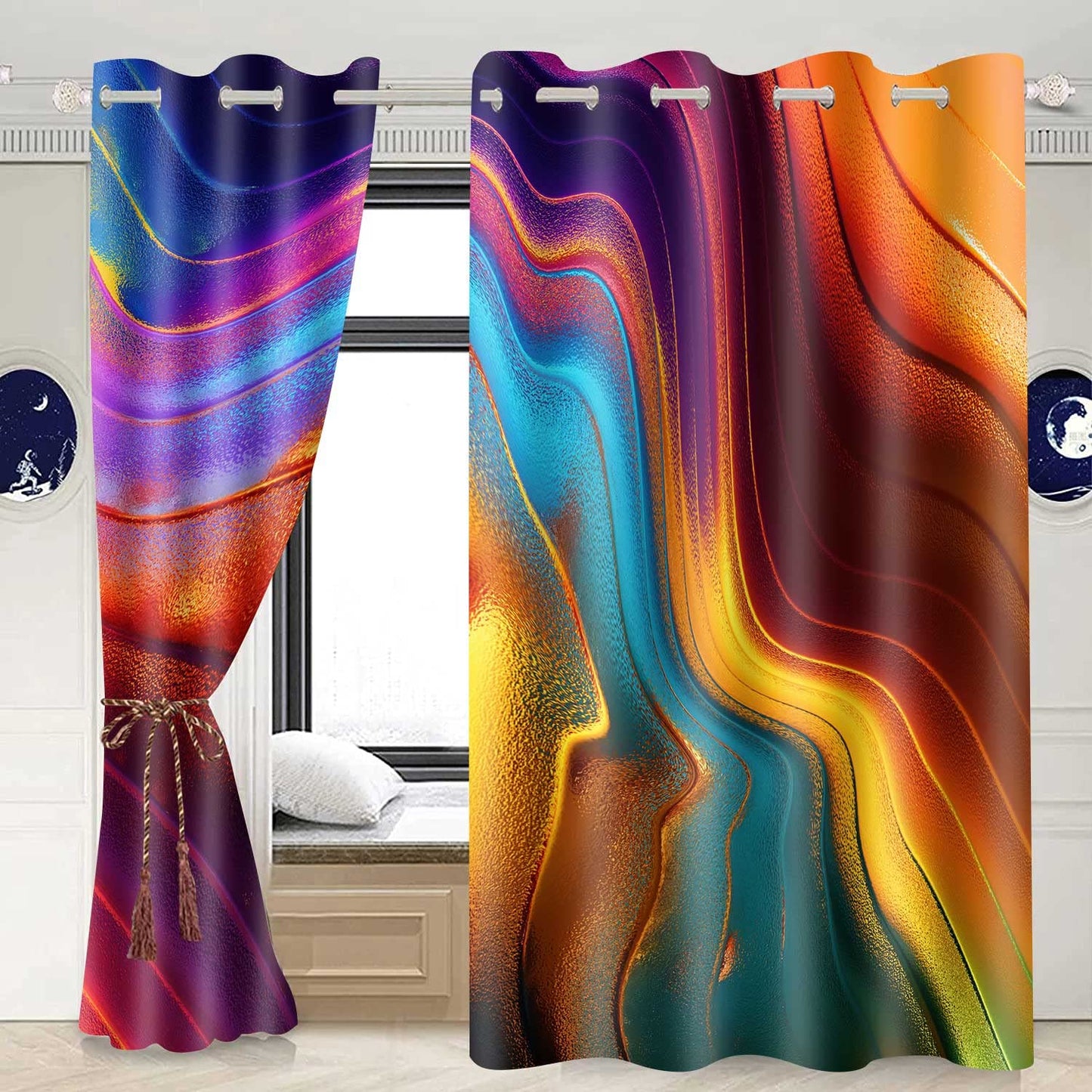 MIZSYE Colourful Fluid Curtains Modern Art Theme Abstract Blackout Drapes Nordic Design Stained Rainbow Glass Fluid Window Drapes for Bedroom Living Room Guest Room 2Panel 42x84inch CLOKMS0181